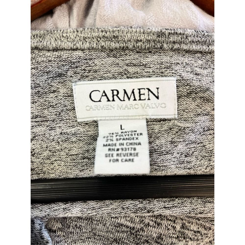 Carmen Marc Valvo Gray Jersey Zipper Shoulder Cowl Neck Top sz L EUC - Picture 6 of 6